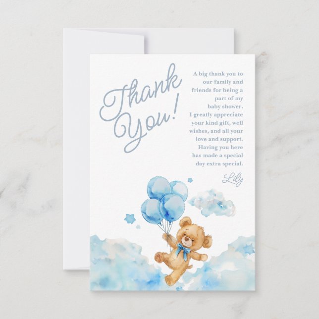 Tarjeta De Agradecimiento Podemos Esperar A Teddy Bear Blue Boy Baby Shower (Anverso)