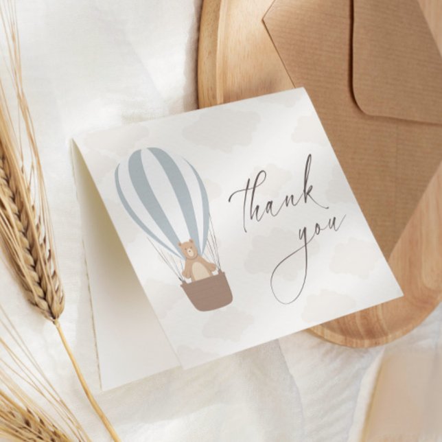 Tarjeta De Agradecimiento Podemos Esperar. | Baby Boy Blue Balloon Shower (Subido por el creador)