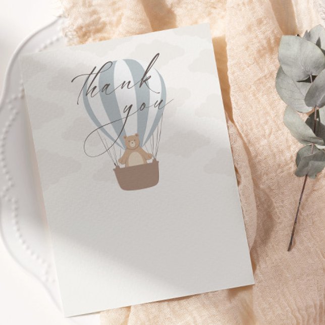 Tarjeta De Agradecimiento Podemos Esperar. | Baby Boy Blue Balloon Shower (Subido por el creador)