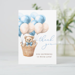 Tarjeta De Agradecimiento Podemos Esperar.   Baby Shower azul de globo aeros