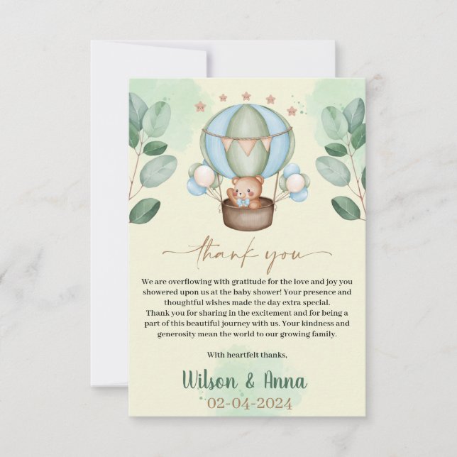 Tarjeta De Agradecimiento podemos esperar con ansias a baby ducha bear (Anverso)