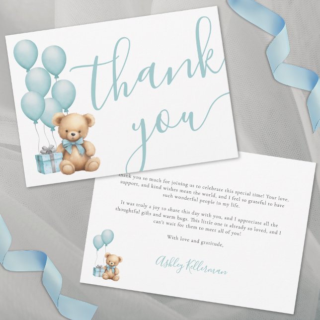 Tarjeta De Agradecimiento Podemos Esperar El Baby Shower De Blue Boy (We Can Bearly Wait Blue Boy Baby Shower Thank You Card )