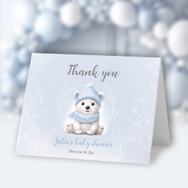 Tarjeta De Agradecimiento Podemos Esperar El Baby Shower Del Oso Polar Azul