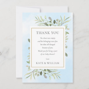Tarjeta De Agradecimiento Poema de Baby Shower Azul Hojas de Primavera Verdo