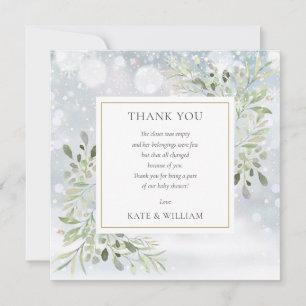 Tarjeta De Agradecimiento Poema de Baby Shower de Copos de Nieve de Invierno