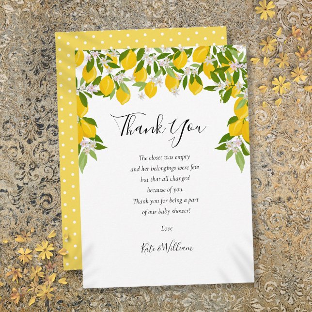 Tarjeta De Agradecimiento Poema de Baby Shower de Lemon Blossom Greenery (Lemon Blossom Greenery Baby Shower Poem Thank You Card)