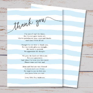 Tarjeta De Agradecimiento Poema de Baby Shower de Niño con Rayas Azules