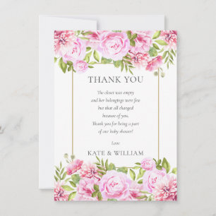Tarjeta De Agradecimiento Poema de Baby Shower floral para rosas