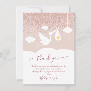 Tarjeta De Agradecimiento Poema de Baby Shower Glitter Rosa Dorado Estrella