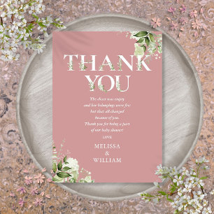 Tarjeta De Agradecimiento Poema de Baby Shower Greenery Letter Dusty Rose