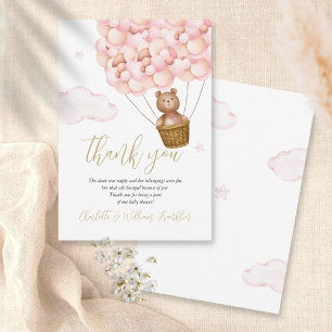 Tarjeta De Agradecimiento Poema de Baby Shower Oso Rosa 'Apenas Podemos Espe