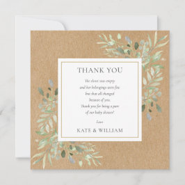 Tarjeta De Agradecimiento Poema de baby shower rústico con vegetación en acu