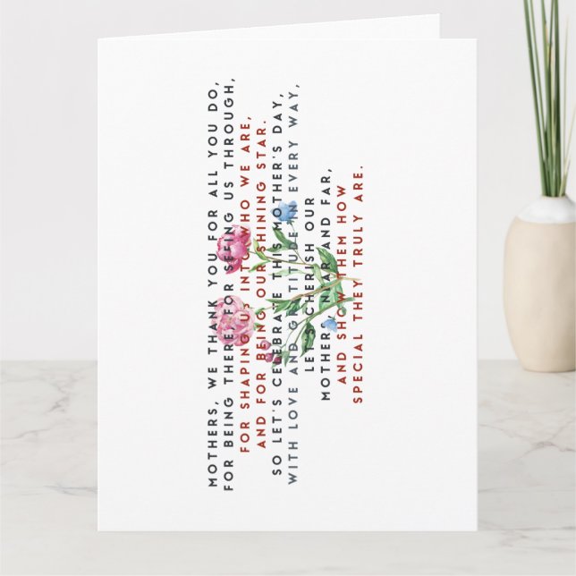 Tarjeta De Agradecimiento Poema de Día de la Madre y flores (Anverso)