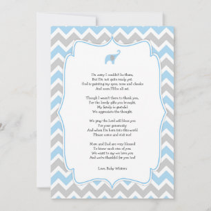 Tarjeta De Agradecimiento Poema de ducha de bebé, notas, elefante azul