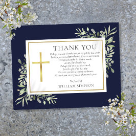 Tarjeta De Agradecimiento Poema de funeral cristiano de verde azul marino