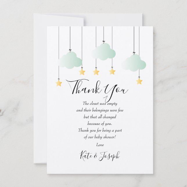Tarjeta De Agradecimiento Poema de Twinkle Twinkle Baby Shower Gracias (Anverso)