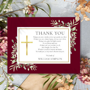Tarjeta De Agradecimiento Poema de Verde Cristalino Burgundy y Dorado para F