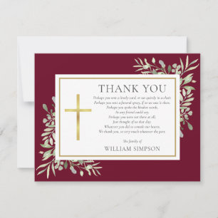 Tarjeta De Agradecimiento Poema de Verde Cristalino Burgundy y Dorado para F