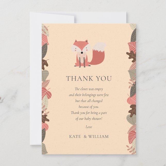 Tarjeta De Agradecimiento Poema de Woodland Fox Baby Shower (Anverso)