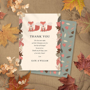 Tarjeta De Agradecimiento Poema de Woodland Fox Twins Baby Shower