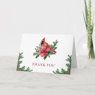 Tarjeta De Agradecimiento Poinsettia & Cardinal Christmas Corporate Holiday