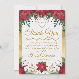 Tarjeta De Agradecimiento Poinsettia de acuarela Quinceañera de invierno