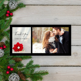 Tarjeta De Agradecimiento Poinsettia roja y la boda de invierno de Pearls gr