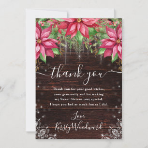 Tarjeta De Agradecimiento Poinsettia Rústica Floral Cumple Dieciséis