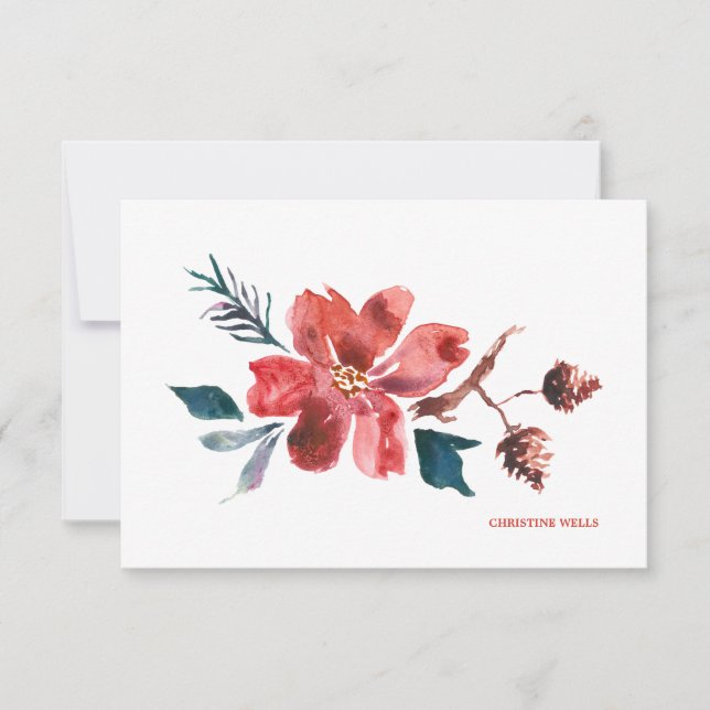 Tarjeta De Agradecimiento Poinsettia Watercolor Notecard (Anverso)