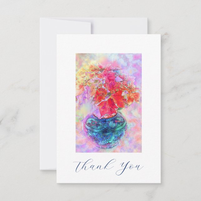 Tarjeta De Agradecimiento Poinsettias acuarela (Anverso)