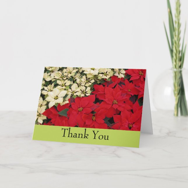 Tarjeta De Agradecimiento Poinsettias blancas y rojas con flores (Anverso)