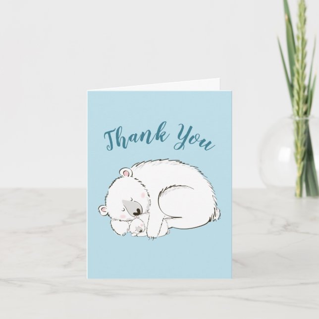 Tarjeta De Agradecimiento Polar Bear Baby Shower Winter Blue Boy (Anverso)