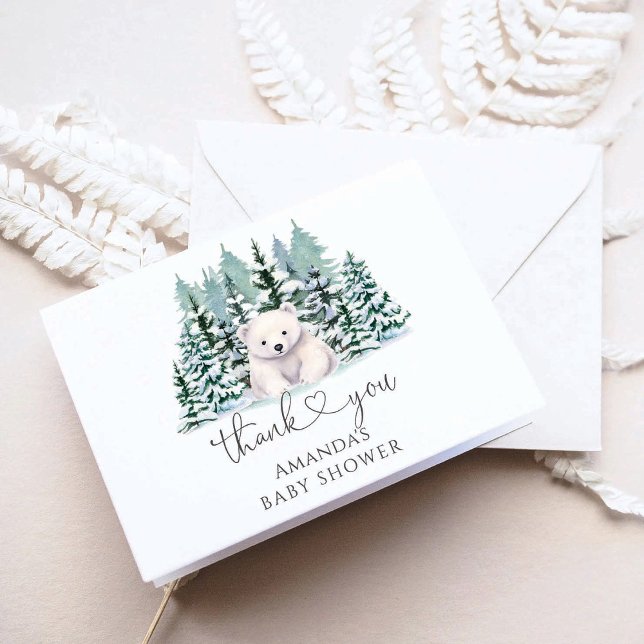 Tarjeta De Agradecimiento Polar Bear Winter Baby Shower (Subido por el creador)