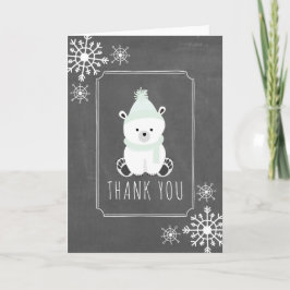 Tarjeta De Agradecimiento Polar Bear Winter Baby Shower Gracias Green