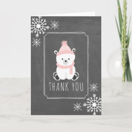 Tarjeta De Agradecimiento Polar Bear Winter Baby Shower Gracias Rosa