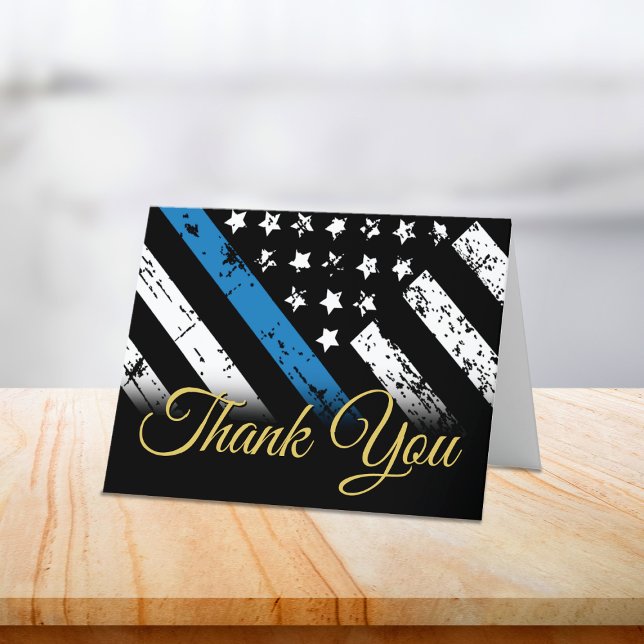 Tarjeta De Agradecimiento Policía de la Línea Azul Aplicación de la ley Prim (Police Blue Line Law Enforcement First Responder Thank You Card)