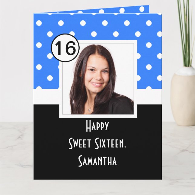 Tarjeta De Agradecimiento Polkadot azul dulce dieciséis (Anverso)