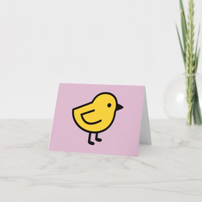 Tarjeta De Agradecimiento Pollito Amarillo Sobre Fondo Rosa (Anverso)