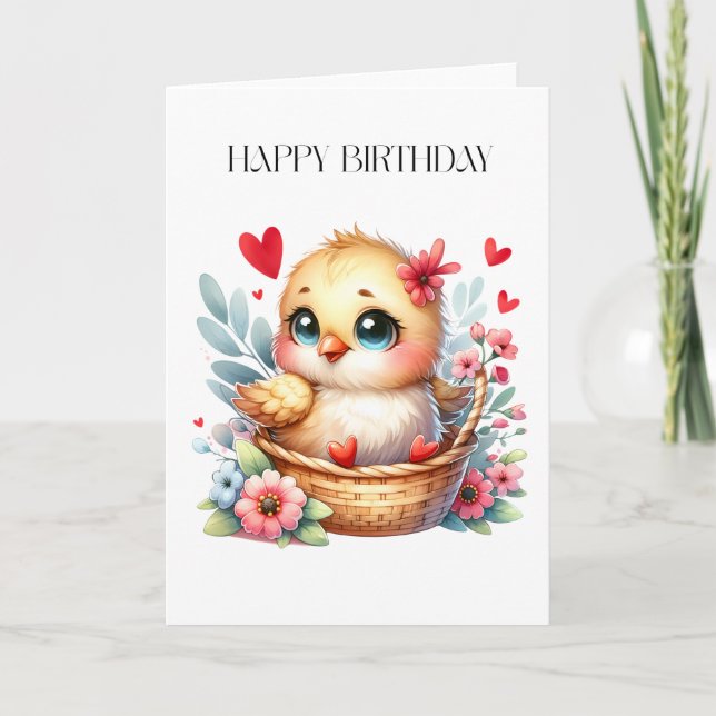 Tarjeta De Agradecimiento Pollito de cumpleaños lindo. (Anverso)
