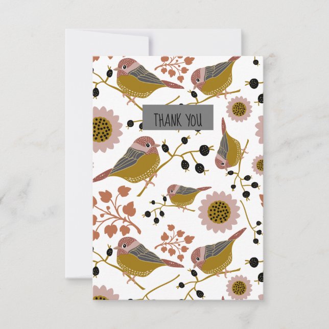 Tarjeta De Agradecimiento Pollos dulces y dulces con flores y bayas (Anverso)