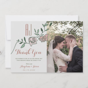 Tarjeta De Agradecimiento Polvo Floral Rosa Foto Boda
