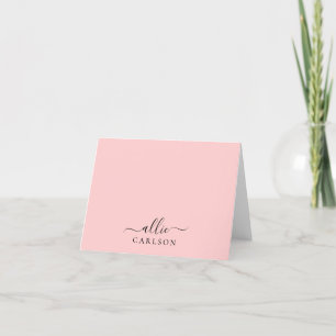 Tarjeta De Agradecimiento Polvo Rosa Rubor Nombre Minimalista Moderno