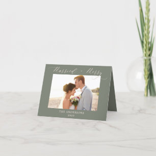Tarjeta De Agradecimiento Polvo Verde Foto Nuevamente Alegre Casado Navidad