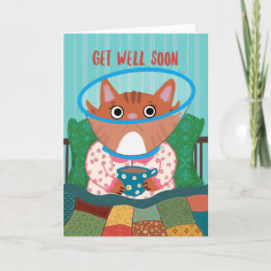 Tarjeta De Agradecimiento Ponte Bien Pronto Gato Con Un Cono
