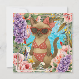 Tarjeta De Agradecimiento Pool Birthday Party for Cat Lovers 