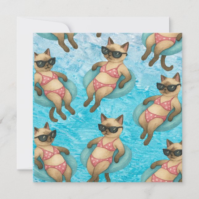 Tarjeta De Agradecimiento Pool Birthday Party for Cat Lovers  (Anverso)