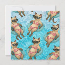 Tarjeta De Agradecimiento Pool Birthday Party for Cat Lovers 