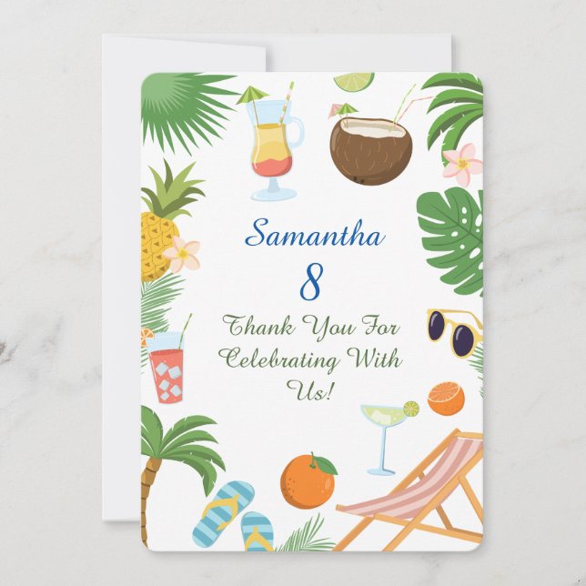 Tarjeta De Agradecimiento Pool Party Thank You Card - Summer Theme (Anverso)