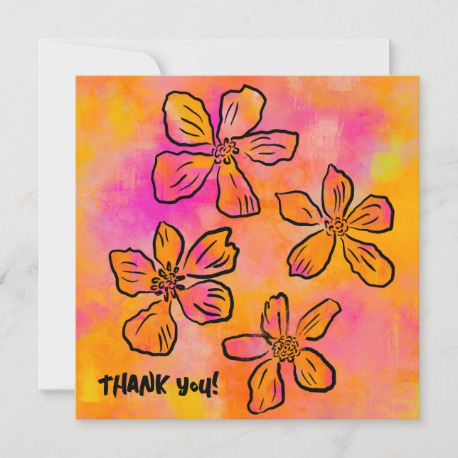 Tarjeta De Agradecimiento Pop floral rosa "¡Gracias!" (Anverso)