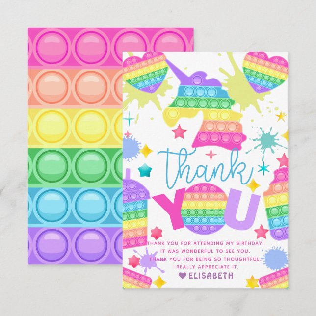 Tarjeta De Agradecimiento Pop It Birday Personalizado (Anverso / Reverso)